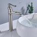 Votamuta Bathroom Single Lever Brushed Nickel Basin Vessel Sink Faucet One Handle Hole Mixer Tap with Pop Up Drain and Mounting Ring - B076CG752G